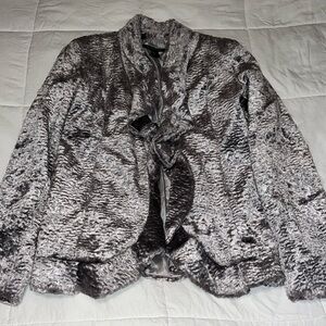 Boston Proper silver fuzzy blazer with beautiful ruffle details size Medium NWOT